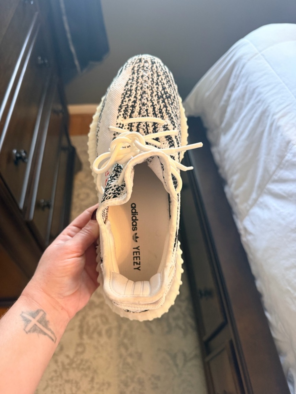 Yeezy Boost Zebra Knit Sneaker in White and Black